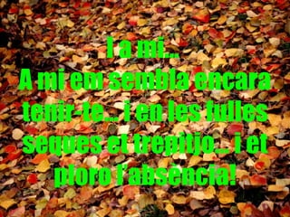 I a mi…  A mi em sembla encara tenir-te… i en les fulles seques et trepitjo… i et ploro l’absència! 