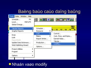 Baèng baùo caùo daïng baûng Nhaán vaøo modify 