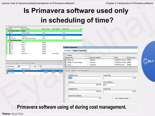 Lecture: How to become professional planner on Primavera software? Chapter 2: Introduction in Primavera software
Is Primavera software used only
in scheduling of time?
2-7
Trainer: Eyad Alhaj
Primavera software using of during cost management.
 