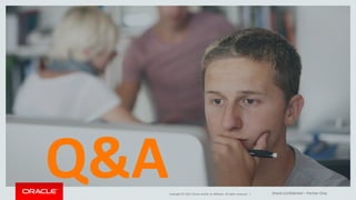 Copyright © 2015, Oracle and/or its affiliates. All rights reserved. |
Q&A Oracle Confidential – Partner Only
 