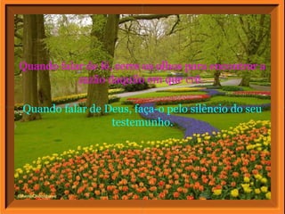 Quando falar de Deus, faça-o pelo silêncio do seu
testemunho.
Quando falar de fé, cerre os olhos para encontrar a
razão daquilo em que crê.
 