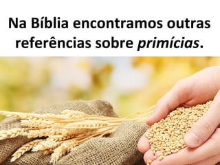 Na Bíblia encontramos outras
referências sobre primícias.
 