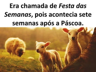 Era chamada de Festa das
Semanas, pois acontecia sete
semanas após a Páscoa.
 