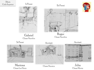 Dbuix
Cicle Superior
2n Premi
Roger
Classe Nautilus
1r Premi
Gabriel
Classe Nautilus
Accèssit
Júlia
Classe Mireia
Accèssit
Judith
Classe Nausica
3r Premi
Mariona
Classe Les Hores
 