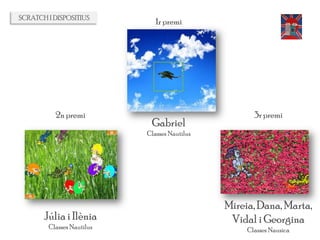 3r premi
Mireia, Dana, Marta,
Vidal i Georgina
Classes Nausica
2n premi
Júlia i Ilènia
Classes Nautilus
SCRATCH I DISPOSITIUS
1r premi
Gabriel
Classes Nautilus
 
