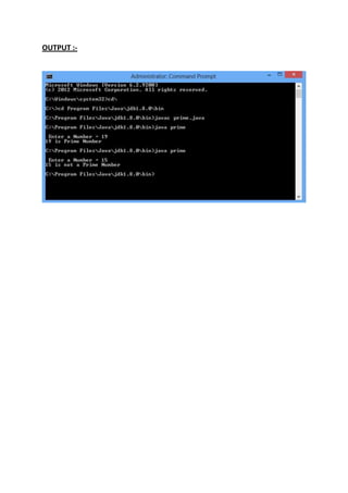WAP to find out whether the number is prime or not in java | PDF