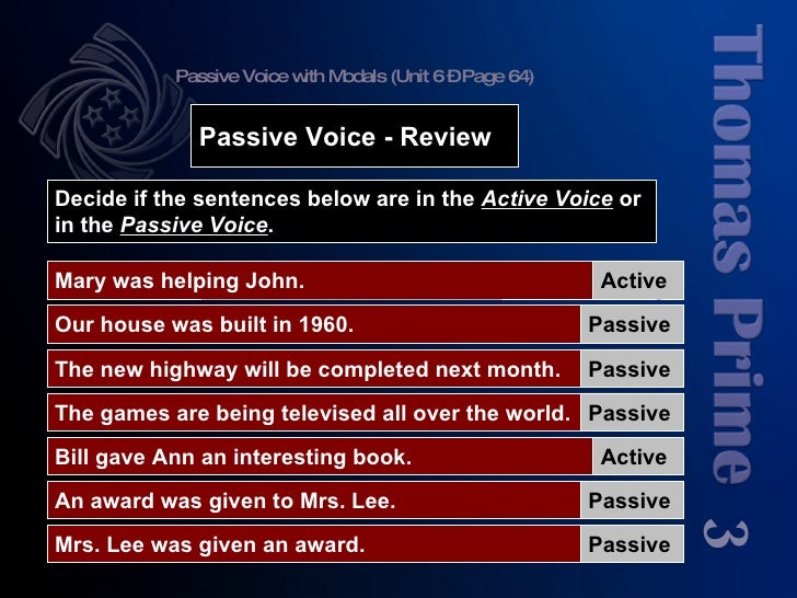 Unit 6 modals in the passive voice
