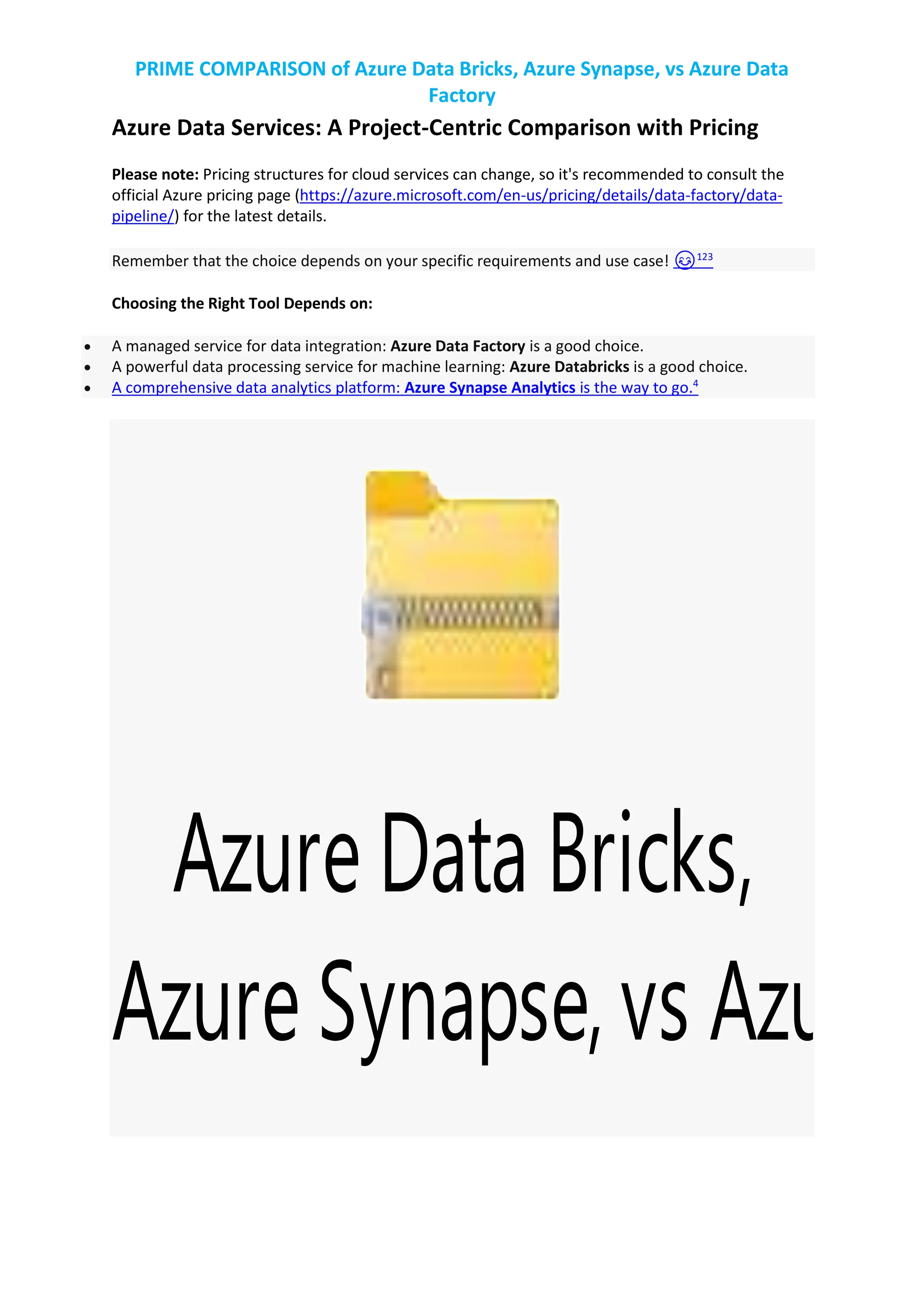 PRIME COMPARISON of Azure Data Bricks, Azure Synapse, vs Azure Data ...