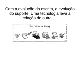 Com a evolução da escrita, a evolução
  do suporte. Uma tecnologia leva a
         criação de outra ...

                [editar]
 