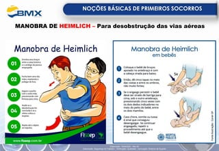 NOÇÕES BÁSICAS DE PRIMEIROS SOCORROS
MANOBRA DE HEIMLICH – Para desobstrução das vias aéreas
Elaboração: 18/04/2022 - Rev.00
Elaboração: Segurança do Trabalho - Verificação: Qualidade - Aprovação: Diretoria de Suporte
 
