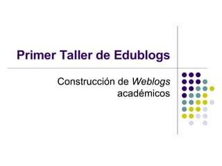 Primer Taller de Edublogs Construcci ón de  Weblogs  académicos 