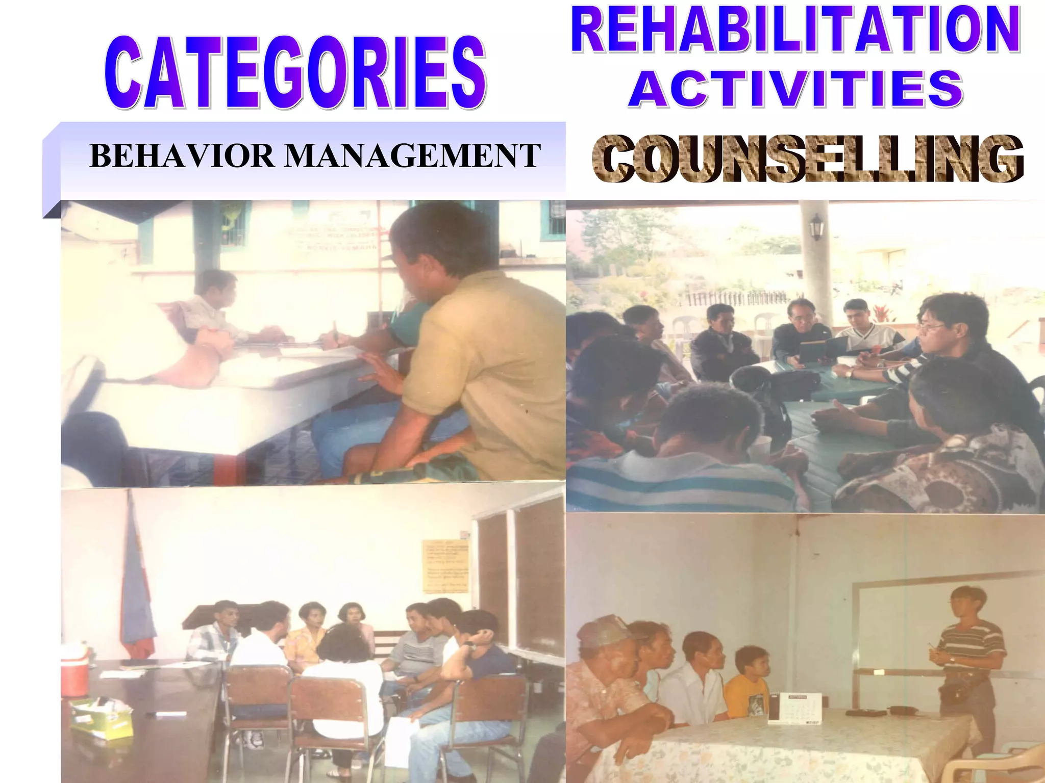 BEHAVIOR MANAGEMENT CATEGORIES COUNSELLING REHABILITATION ACTIVITIES 