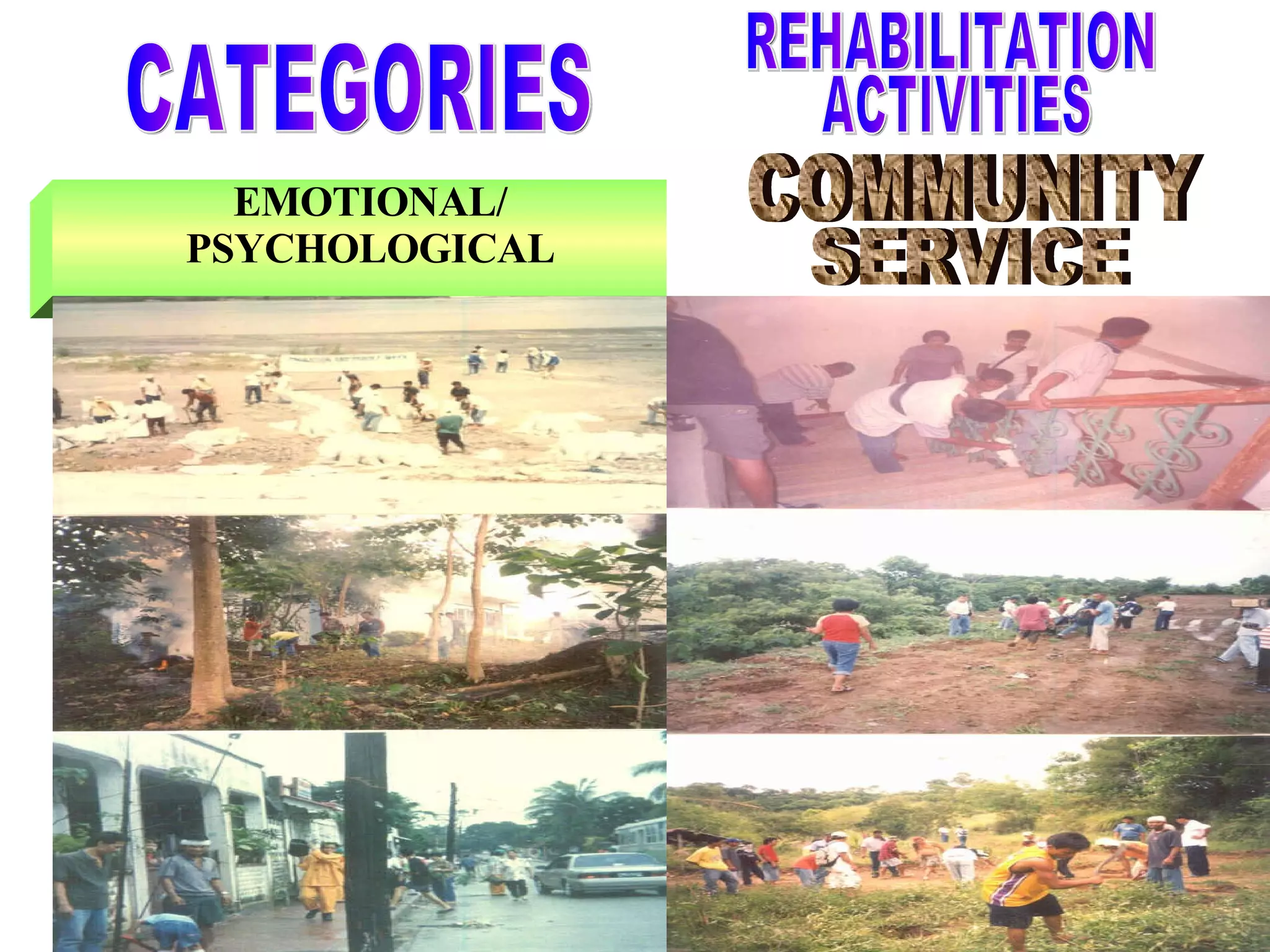 EMOTIONAL/ PSYCHOLOGICAL CATEGORIES COMMUNITY SERVICE REHABILITATION ACTIVITIES 