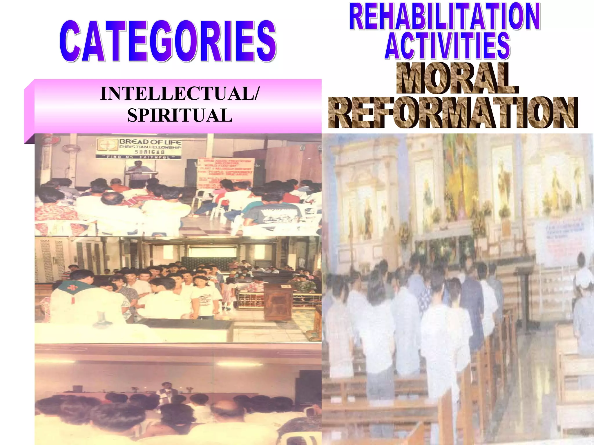 INTELLECTUAL/ SPIRITUAL CATEGORIES MORAL REFORMATION REHABILITATION ACTIVITIES 
