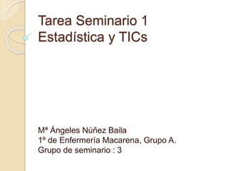 Tarea Seminario 1
Estadística y TICs
Mª Ángeles Núñez Baila
1º de Enfermería Macarena, Grupo A.
Grupo de seminario : 3
 