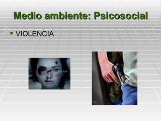 Medio ambiente: Psicosocial
 VIOLENCIA
 
