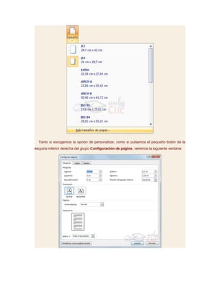 Tanto si escogemos la opción de personalizar, como si pulsamos el pequeño botón de la
esquina inferior derecha del grupo Configuración de página, veremos la siguiente ventana:
 