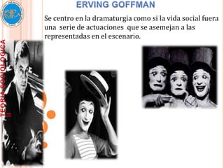 Se centro en la dramaturgia como si la vida social fuera
una serie de actuaciones que se asemejan a las
representadas en el escenario.
 