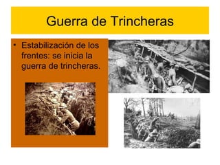 Guerra de Trincheras Estabilización de los frentes: se inicia la guerra de trincheras.  