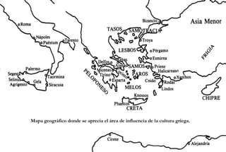 Mapa geográfico donde se aprecia el área de influencia de la cultura griega. 