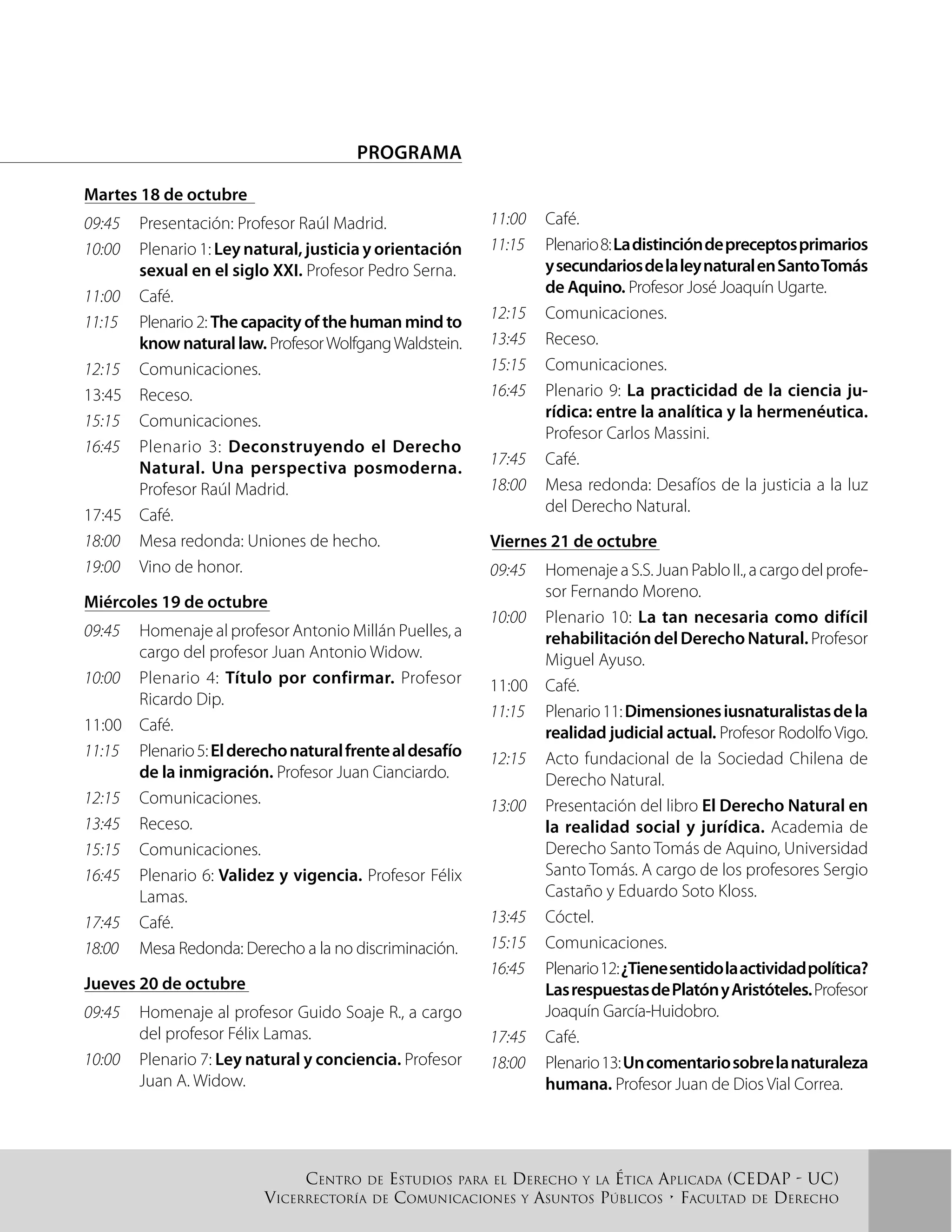 Primeras Jornada Ley Natural Uc