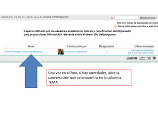 Una vez en el foro, si hay novedades, abre la conversación que se encuentra en la columna TEMA