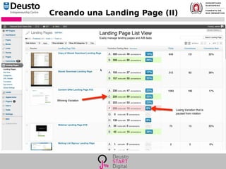 Creando una Landing Page (II)
●
Plugin WordPress Landing Page.
●
Monitoriza las conversiones.
●
Se pueden hacer pruebas A/B.
 