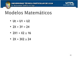 Ut = U1 + U2 2X + 3Y = 24 2X1 + X2  ≤ 16 2X + 3X2  ≥ 24 