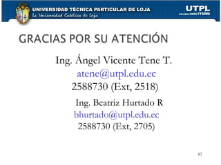 Ing. Ángel Vicente Tene T.  [email_address]   2588730 (Ext, 2518)  Ing. Beatriz Hurtado R  [email_address]  2588730 (Ext, 2705) 