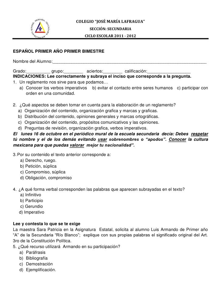 Examen Primero De Secundaria Primer Bimestre | examen primer bimestre secundaria primero Examen Primero De Secundaria Primer Bimestre | examen primer bimestre secundaria primero