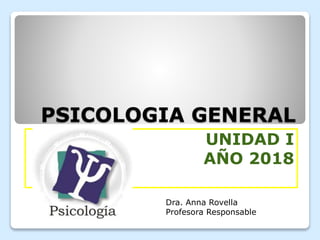 PSICOLOGIA GENERAL
UNIDAD I
AÑO 2018
Dra. Anna Rovella
Profesora Responsable
 