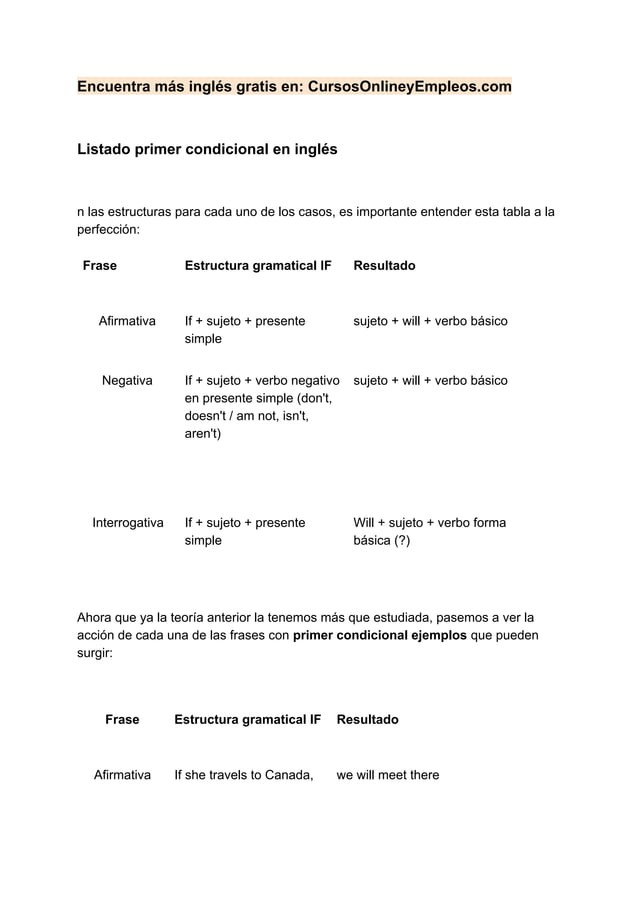 Primer condicional en ingles PDF