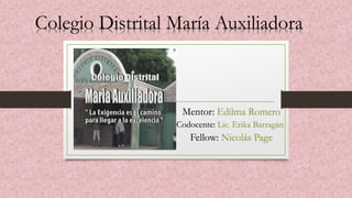 Colegio Distrital María Auxiliadora
Mentor: Edilma Romero
Codocente: Lic. Erika Barragán
Fellow: Nicolás Page
 