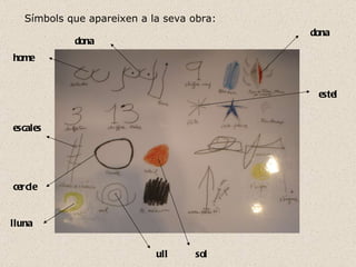 Símbols que apareixen a la seva obra: dona ull escales estel lluna cercle sol home dona 