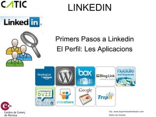 LINKEDIN


Primers Pasos a Linkedin
El Perfil: Les Aplicacions




                 Via: www.exprimiendolinkedin.com
                 Pedro de Vicente
 