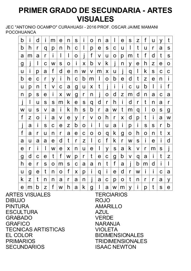 Sopa De Letras De Matematicas Para Secundaria Para Imprimir Primer grado artes visuales
