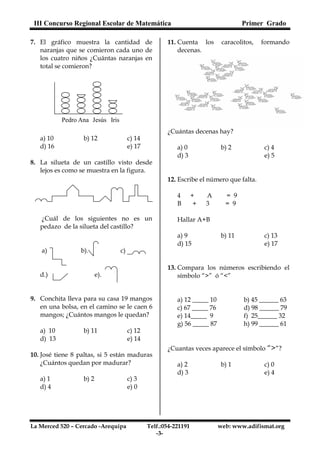 III Concurso Regional Escolar de Matemática Primer Grado
Pedro Ana Jesús Iris
 