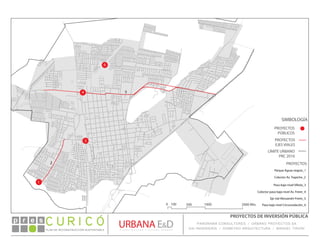 1
3
4
6
2
5
0 100 500 1000 2000 Mts.
PROYECTOS
PÚBLICOS
SIMBOLOGÍA
LÍMITE URBANO
PRC 2010
PROYECTOS:
Parque Aguas negras_1
Paso bajo nivel Villota_3
Colector paso bajo nivel Av. Freire_4
Paso bajo nivel Circunvalación_6
PROYECTOS
EJES VIALES
Colector Av. Trapiche_2
Eje vial Alessandri-Freire_5
PLAN DE RECONSTRUCCIÓN SUSTENTABLE
Ó     p r e s
PROYECTOS DE INVERSIÓN PÚBLICA
PANORAMA CONSULTORES / URBANO PROYECTOS SA
GSI INGENIERÍA / DOMEYKO ARQUITECTURA / MANUEL TIRONI
 