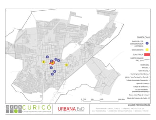 INMUEBLE DE
CONSERVACIÓN
HISTÓRICA
MONUMENTO
ZONA TÍPICA
SIMBOLOGÍA
0 100 500 1000 2000 Mts.
LÍMITE URBANO
PRC 2010
EDIFICIOS:
Mercado_1
Teatro Victoria_2
Cuartel general bomberos_3
Iglesia y Casa Parroquial La Merced_4
Colegio Inmaculada Concepción_5
Iglesia El Carmen_6
Colegio de profesores_7
Escuela Presidente
José Manuel Balmaceda_8
Kiosco cívico Plaza de Armas_9
Iglesia San Francisco de Curicó_10
1
2
3
4
5
6
7
8 9
10
PLAN DE RECONSTRUCCIÓN SUSTENTABLE
Ó     p r e s
VALOR PATRIMONIAL
PANORAMA CONSULTORES / URBANO PROYECTOS SA
GSI INGENIERÍA / DOMEYKO ARQUITECTURA / MANUEL TIRONI
 