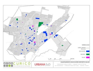 LÍMITE URBANO
PRC 2010
0 100 500 1000 2000 Mts.
EDUCACIÓN
DEPORTE
SALUD
SIMBOLOGÍA
PLAN DE RECONSTRUCCIÓN SUSTENTABLE
Ó     p r e s
EQUIPAMIENTO EDUCACIÓN-DEPORTE-SALUD
PANORAMA CONSULTORES / URBANO PROYECTOS SA
GSI INGENIERÍA / DOMEYKO ARQUITECTURA / MANUEL TIRONI
 
