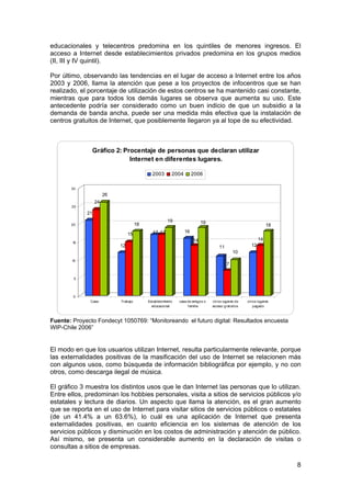 educacionales y telecentros predomina en los quintiles de menores ingresos. El
acceso a Internet desde establecimientos pr...