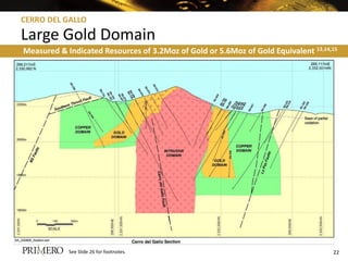 CERRO DEL GALLO

Large Gold Domain
Measured & Indicated Resources of 3.2Moz of Gold or 5.6Moz of Gold Equivalent 13,14,15




            See Slide 26 for footnotes.                                             22
 