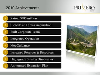 2010 Achievements
                    TSX:P


1

2

3

4

5

6

7

8

                            4
 