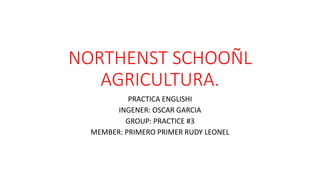 NORTHENST SCHOOÑL
AGRICULTURA.
PRACTICA ENGLISHI
INGENER: OSCAR GARCIA
GROUP: PRACTICE #3
MEMBER: PRIMERO PRIMER RUDY LEONEL
 
