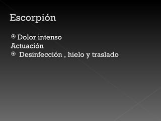 Dolor intenso Actuación Desinfección , hielo y traslado 