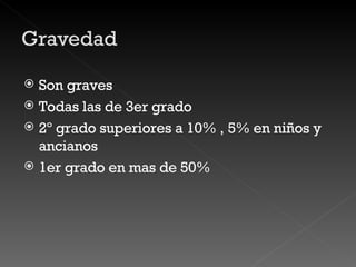 Son graves Todas las de 3er grado 2º grado superiores a 10% , 5% en niños y ancianos 1er grado en mas de 50% 