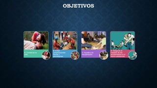 OBJETIVOS

A: Conservar la
vida.

B: Evitar
complicaciones
físicas y
psicológicas.

C: Ayudar a la
recuperación.

D: Asegurar el
traslado de los
accidentados a un
centro asistencial.

 
