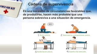 Es una sucesión de circunstancias favorables que,
de producirse, hacen más probable que una
persona sobreviva a una situación de emergencia.
Cadena de supervivencia
911
 