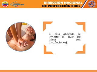 Si está ahogado se
invierte la RCP (se
inicia con
insuflaciones).
 