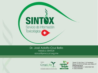Dr. José Adolfo Cruz Bello
Médico SINTOX
acruz@proccyt.org.mx
 